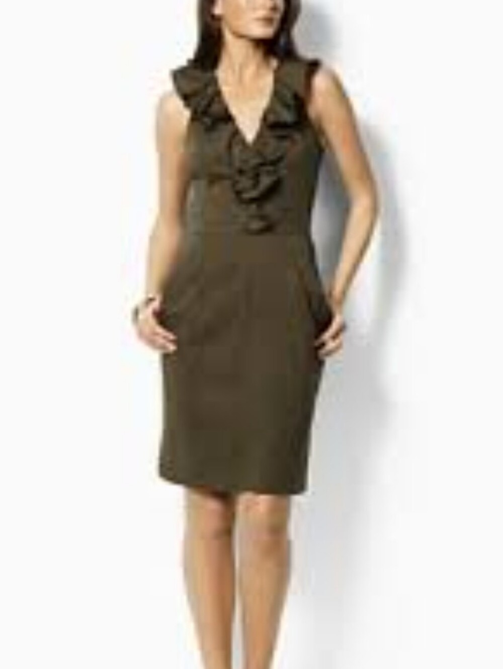 Ralph Lauren Olive Ruffle-Front Sheath Knee Dress 4